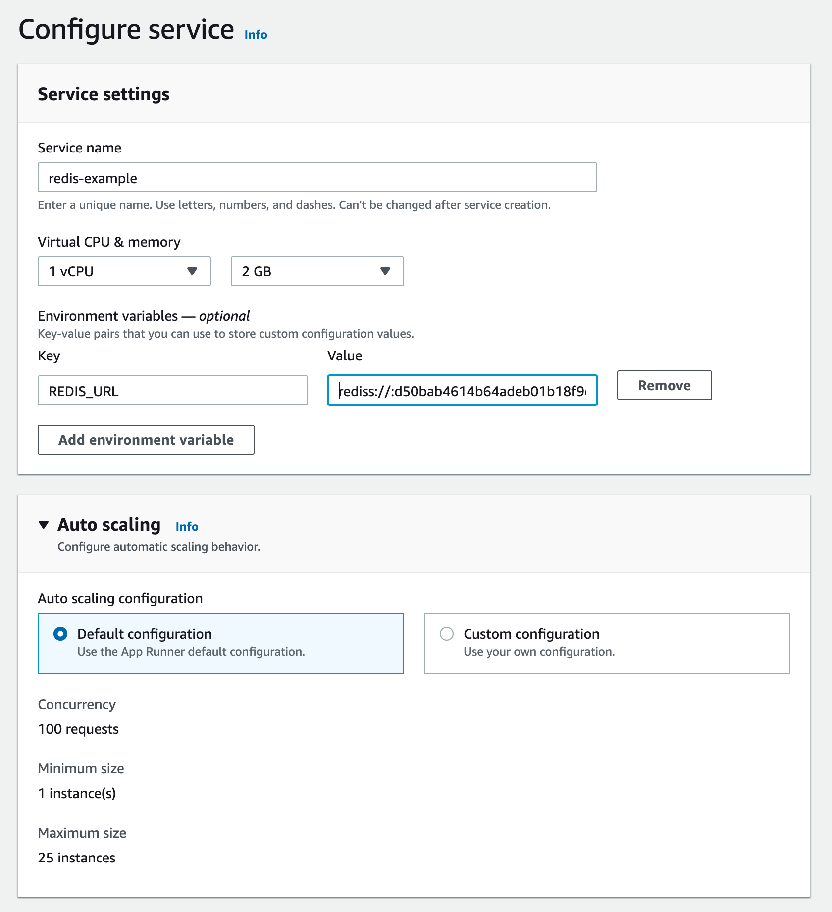 AWS App Runner service configuration